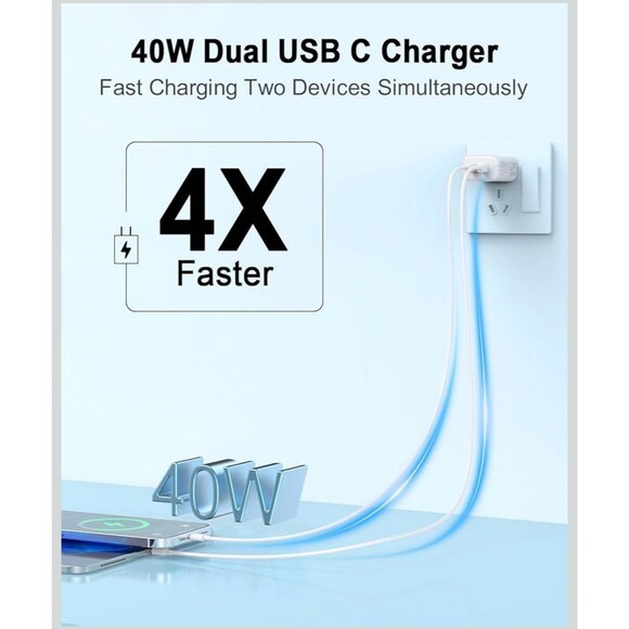 2Pack 40W USB C Charger Block, Dual USB-C Port Power Adapter - White - Picture 3 of 5